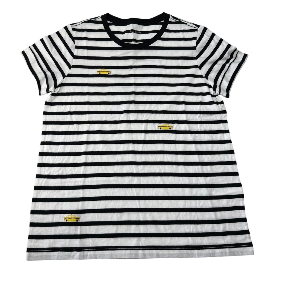 Kate Spade New York Womens Striped NYC Taxi Cab Embroidered Tee Shirt Med NEW